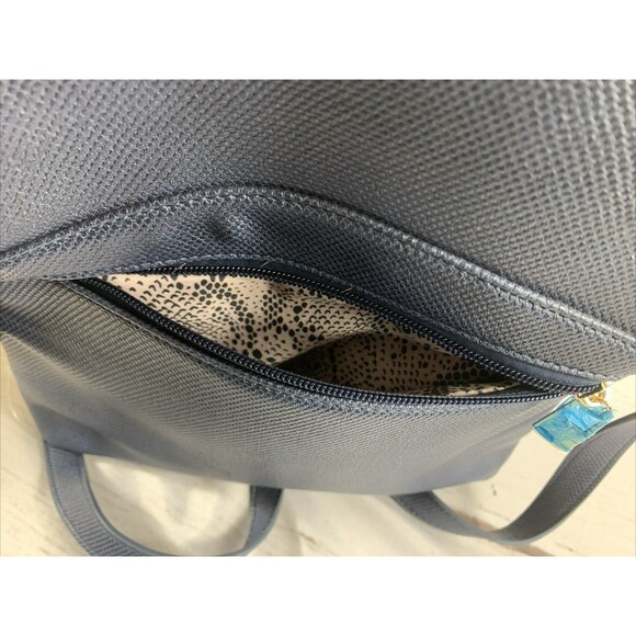 Karla Hanson Blue Metallic Crossbody Purse Bag Tote Organizer Zippers Stud Feet - Picture 13 of 16